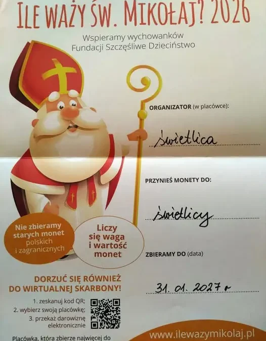 Tychy: Szkoła Podstawowa nr 40 włącza się w akcję „Ile waży św. Mikołaj?”